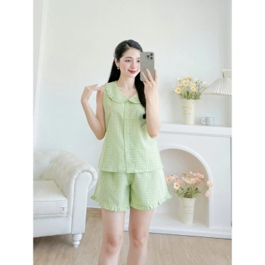 Đồ bộ mặc nhà quần đùi áo sát nách cổ sen cotton thoáng mát - Giá chỉ 195k