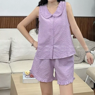 Đồ bộ mặc nhà quần đùi áo sát nách cổ sen cotton thoáng mát - Giá chỉ 195k
