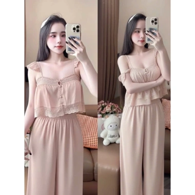 Đồ Bộ Mặc Nhà Set 2 Dây Áo Croptop Lụa Latin Mềm Mại Freesize Giảm 205k