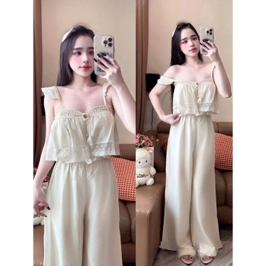 Đồ Bộ Mặc Nhà Set 2 Dây Áo Croptop Lụa Latin Mềm Mại Freesize Giảm 205k