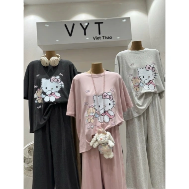 Đồ Bộ Mặc Nhà Set Hoa Nhí Cổ Tròn và Tag Kitty Dễ Thương - Giá ưu đãi 399k giảm 20% 5