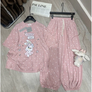 Đồ Bộ Mặc Nhà Set Len Thỏ Chấm Bi, Hình Chuột Mickey, Đội Mũ, Charm Quả Bông - 369k