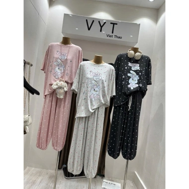 Đồ Bộ Mặc Nhà Set Len Thỏ Chấm Bi, Hình Chuột Mickey, Đội Mũ, Charm Quả Bông - 369k