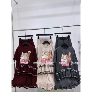 Đồ Bộ Mặc Nhà Thun Cotton Viền Ren Trái Tim + Quần Suông Gấu Bèo – Giá 310k (từ 397k)