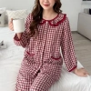 Đồ bộ mặc nhà tiểu thư cổ bèo nữ, đũi Caro xốp form đẹp sang trọng – Pink 145k 4