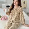 Đồ bộ mặc nhà tiểu thư cổ bèo nữ, đũi Caro xốp form đẹp sang trọng – Pink 145k 5