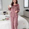 Đồ bộ mặc nhà tiểu thư cổ bèo nữ, đũi Caro xốp form đẹp sang trọng – Pink 145k 6