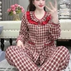 Đồ bộ mặc nhà tiểu thư cổ bèo nữ, đũi Caro xốp form đẹp sang trọng – Pink 145k 8