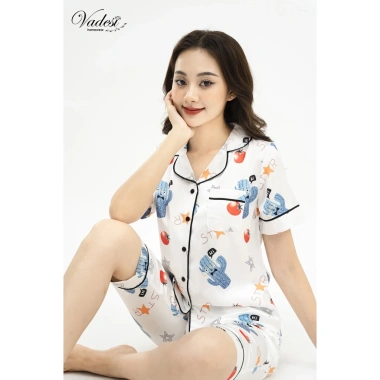 Đồ bộ ngủ nữ pijama lửng tay ngắn lụa cao cấp VADESI – Thoáng mát mềm mịn thấm hút 269k 2
