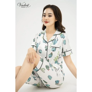 Đồ bộ ngủ nữ pijama lửng tay ngắn lụa cao cấp VADESI – Thoáng mát mềm mịn thấm hút 269k 9