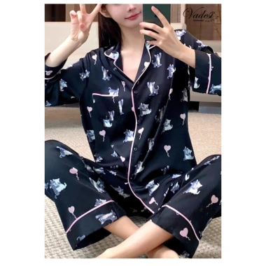 Đồ Bộ Ngủ Pijama VADESI Lụa Cao Cấp Nữ Nhiều Màu Dài Tay Thấm Hút, Thoáng Mát, Đẹp Sau Sinh