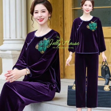 Đồ bộ nhung trung niên nữ cao cấp - Mặc nhà thoải mái, quà tặng ý nghĩa cho bà mẹ - Giá ưu đãi 160.000₫