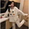 Đồ bộ nỉ gấu Bear chấm bi nữ dài tay màu kem 2 size S M mềm mịn giá ưu đãi 149k 3