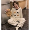 Đồ bộ nỉ gấu Bear chấm bi nữ dài tay màu kem 2 size S M mềm mịn giá ưu đãi 149k 4