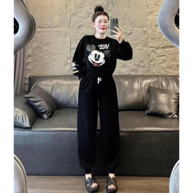 Đồ bộ nữ áo phông nỉ dài tay Mickey quần dài bo gấu cạp chun dây rút 129k 4 Đồ bộ nữ áo phông nỉ dài tay Mickey quần dài bo gấu cạp chun dây rút 129k 4