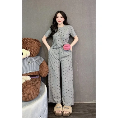 Đồ bộ nữ cotton D29 size 40-85kg, quần dài ống rộng họa tiết nơ, set fullsize đi chơi, mặc nhà - giá 165.454₫