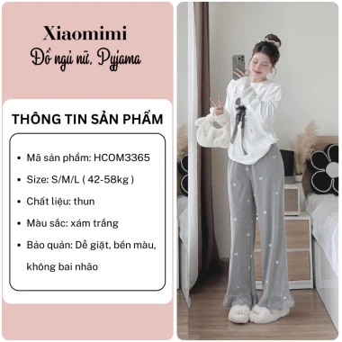 Đồ bộ nữ cotton in hình chó, quần ống suông và áo dài tay Xiaomimi - Giá 229k