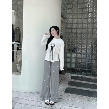 Đồ bộ nữ cotton in hình chó, quần ống suông và áo dài tay Xiaomimi - Giá 229k