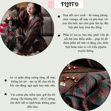 Đồ bộ nữ JOSUNO hcom3.537 - Bộ pijama dài tay thu đông họa tiết kẻ phối màu siêu xinh, 269.780₫ 2