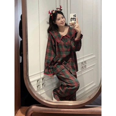 Đồ bộ nữ JOSUNO hcom3.537 - Bộ pijama dài tay thu đông họa tiết kẻ phối màu siêu xinh, 269.780₫ 6