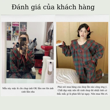Đồ bộ nữ JOSUNO hcom3.537 - Bộ pijama dài tay thu đông họa tiết kẻ phối màu siêu xinh, 269.780₫ 9