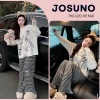 Đồ bộ nữ JOSUNO hcom3.626 dài tay áo họa tiết mix, quần kẻ ống loe siêu xinh - 168.800₫ 7