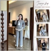 Đồ bộ nữ Juvigo chất len thỏ áo dài tay cổ tròn in hình mix quần suông ống rộng viền bèo tiểu thư 254.595 đồng