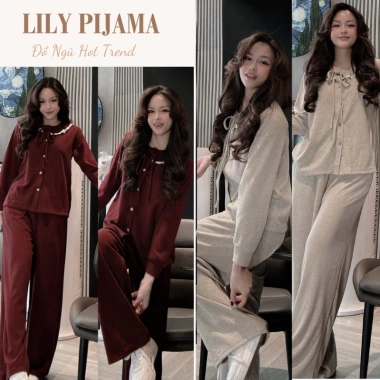 Đồ bộ nữ LILY HCOM26.916 - Mặc nhà thu đông dài tay, basic cổ bèo, chỉ 198.400₫