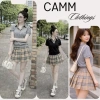 Đồ bộ nữ set áo cardigan cổ bẻ tay ngắn + chân váy xếp ly ngắn họa tết kẻ sang chảnh - Giá 249.000đ