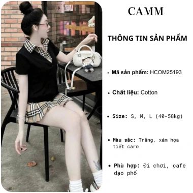 Đồ bộ nữ set áo cardigan cổ bẻ tay ngắn + chân váy xếp ly ngắn họa tết kẻ sang chảnh - Giá 249.000đ 2