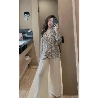 Đồ bộ nữ tay dài họa tiết sọc phong cách Quảng Châu – Pyjama lụa freesize, ngủ thoải mái, giá chỉ 224.000₫