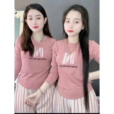 Đồ bộ nữ tay dài quần baggy thêu áo tăm lạnh, quần mango mềm mịn, vạt bầu A689