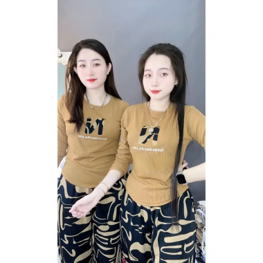 Đồ bộ nữ tay dài quần baggy thêu áo tăm lạnh, quần mango mềm mịn, vạt bầu A689