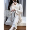 Đồ bộ pijama lụa Latin cao cấp tay dài hoa trắng phối xám - 280.800 VND 4