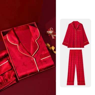 Đồ bộ pijama lụa Latin cao cấp tay dài màu đỏ TD063 - Giá chỉ 280.800₫