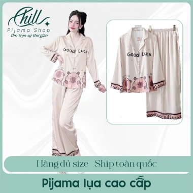Đồ bộ pijama lụa tay dài, quần dài in hình capybara, size 42-65kg, giá 131.500đ