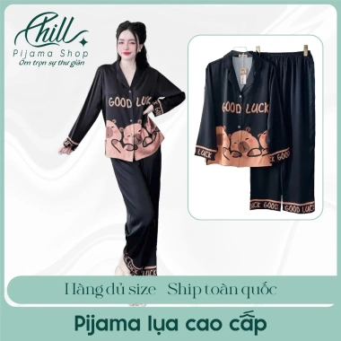 Đồ bộ pijama lụa tay dài, quần dài in hình capybara, size 42-65kg, giá 131.500đ