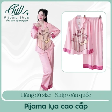 Đồ bộ pijama lụa tay dài, quần dài in hình capybara, size 42-65kg, giá 131.500đ