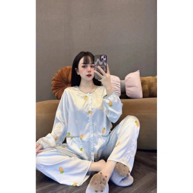 Đồ bộ pijama tay dài, quần dài cổ tròn xinh xắn tiểu thư, size 40‑55kg, giảm tới 139k 5