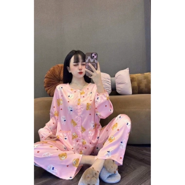 Đồ bộ pijama tay dài, quần dài cổ tròn xinh xắn tiểu thư, size 40‑55kg, giảm tới 139k 8