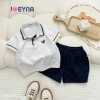 Đồ Bộ Polo Cộc Tay Bé Trai Thêu Chữ Cotton Mềm Thấm Hút Mồ Hôi Size 8 23kg 245k