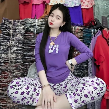 Đồ bộ tay dài Quân Baggy nữ thêu áo tăm lạnh, quần mango mát nhẹ, size 47-75kg – Giá chỉ 180.000₫ 7