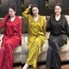 Đồ bộ tay dài, quần dài lụa phi mã cổ thêu sang trọng - nhiều màu, size lên tới 80kg, chỉ 365.000