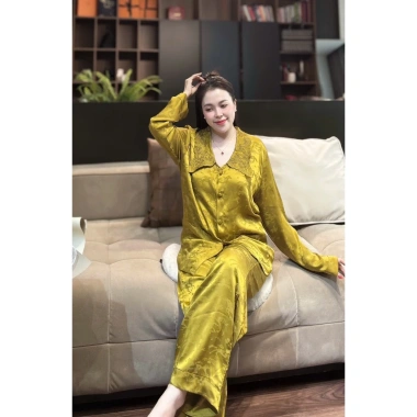 Đồ bộ tay dài, quần dài lụa phi mã cổ thêu sang trọng - nhiều màu, size lên tới 80kg, chỉ 365.000 2