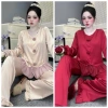 Đồ Bộ Tiểu Thư Mặc Nhà – Áo Nút Bọc Viền Bèo Voan, Lụa Latin Mềm Mịn, Size
