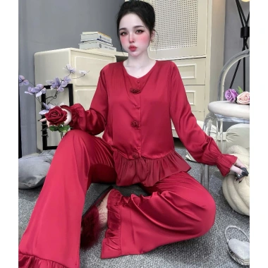 Đồ Bộ Tiểu Thư Mặc Nhà – Áo Nút Bọc Viền Bèo Voan, Lụa Latin Mềm Mịn, Size 10 Đồ Bộ Tiểu Thư Mặc Nhà – Áo Nút Bọc Viền Bèo Voan, Lụa Latin Mềm Mịn, Size 10