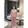 Đồ bộ tiểu thư ren xoắn nút đá sang trọng – Pyjama nữ vải lụa mềm mịn Freesize 6