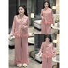 Đồ bộ tiểu thư ren xoắn nút đá sang trọng – Pyjama nữ vải lụa mềm mịn Freesize 10