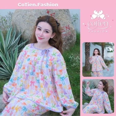 Đồ bộ tole lạnh nữ cổ tròn dài tay - quần dài, mặc nhà thời trang, giảm còn 249.000₫