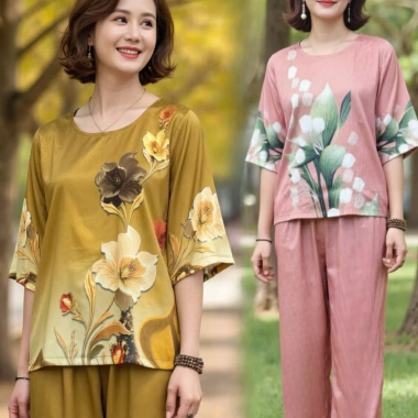 Đồ bộ trung niên lụa Vân Gỗ Hào Quang cao cấp, nhẹ mát, thoải mái - chỉ 117k